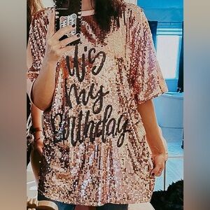 WHY Dress Brand “It’s My Birthday” Sequin Shirt/Dress. One Size